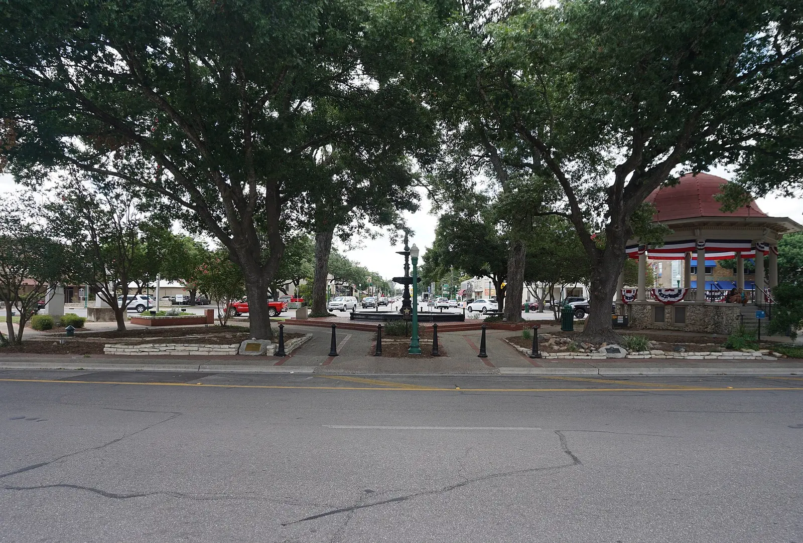 Historic buildings around Main Plaza in New Braunfels, Texas